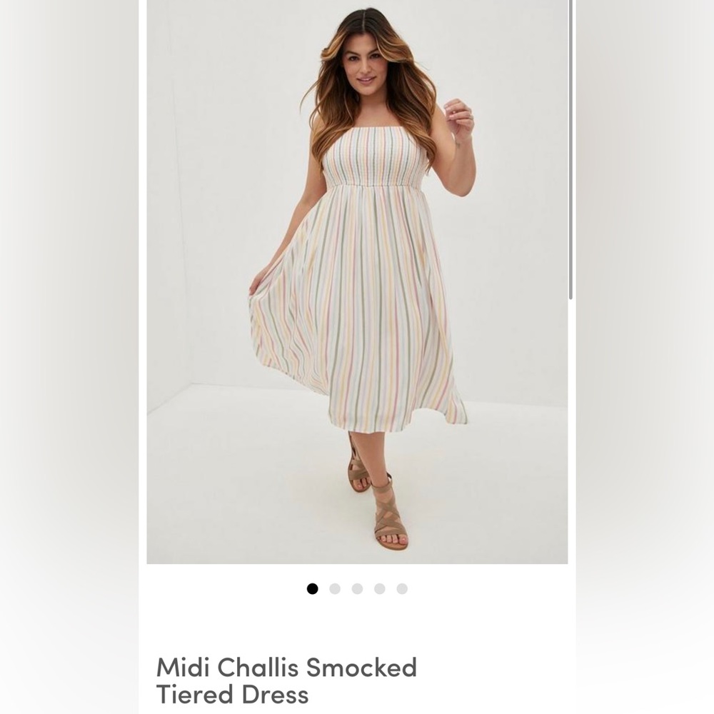Torrid Midi Challis Smocked Tiered Dress in Multi Stripe Women’s size 10 M/L